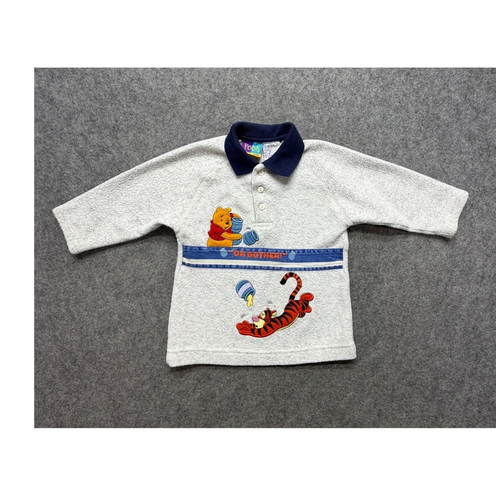 Vintage Pooh 2000 Winnie The Pooh Tigger Fleece Pullover 2T Gray Navy Blue